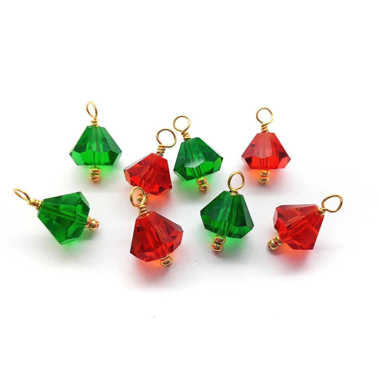 Mini Christmas Ornaments, 8 pieces with Hooks, Red & Green Glass Bell Baubles, Adorabilities